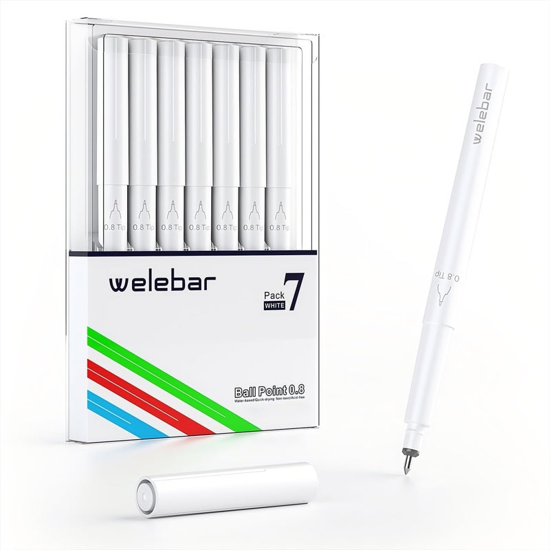 welebar White Ink Gel Pens Compatible with Cricut Maker 3/Maker 4/Maker/Explore 3/Explore 4/Air 2/Air, 7 Pack Medium Point Pens for Drawing, Lettering, Adding Highlights - Image 1